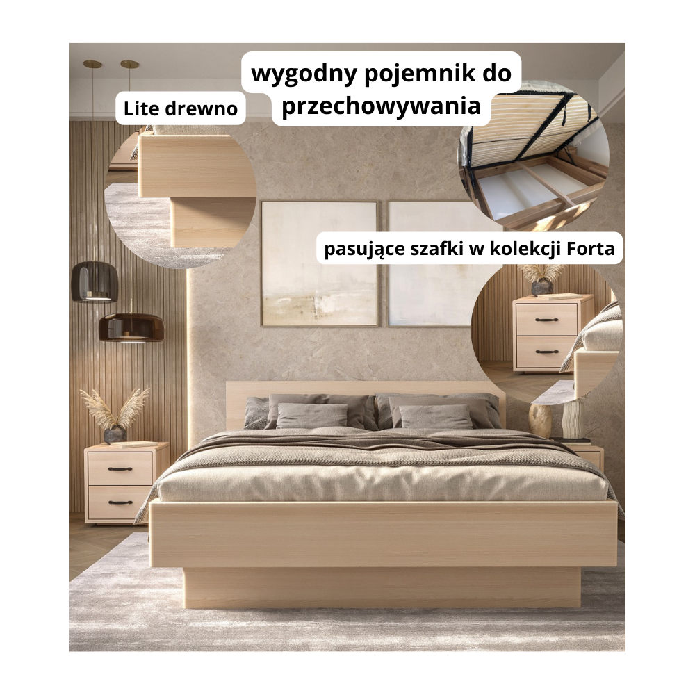 Łóżko Bukowe z Wezgłowiem Pochyłym Forte | Polskie | Drewniane do Sypialni