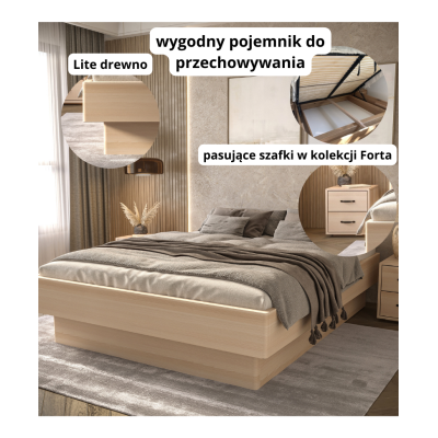 Łóżko Bukowe bez Zagłówka z Pojemnikiem Forte Lite | Polskie | Drewniane do Sypialni