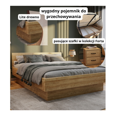 Łóżko Dębowe z Pojemnikiem Forte | Polskie | Drewniane do Sypialni