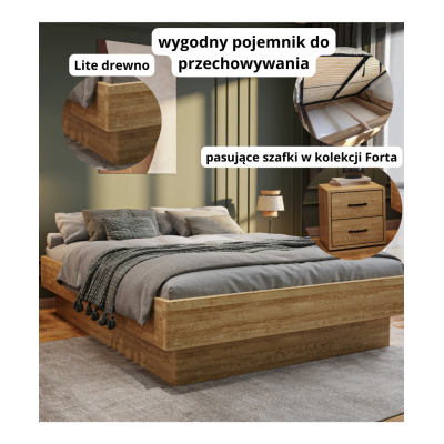 Łóżko Dębowe Bez Zagłówka z Cofniętym Pojemnikiem Forte Lite | Polskie | Drewniane do Sypialni