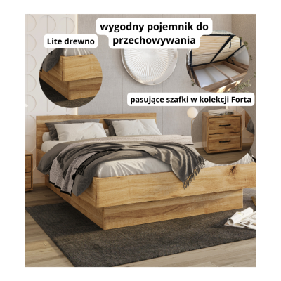 Łóżko dębowe Forta z pojemnikiem dziki dąb
