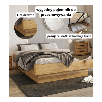 Łóżko dębowe Forta Lite z pojemnikiem dziki dąb