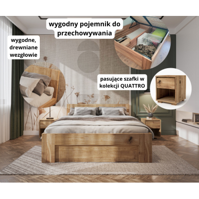 Łóżko Dębowe ze Skrzynią Quattro z Pojemnikiem | Polskie | Drewniane do Sypialni