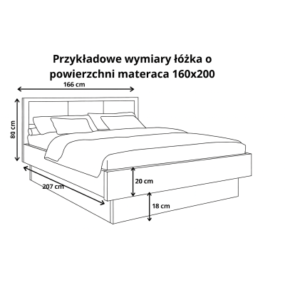 Łóżko dębowe z pojemnikiem z tapicerowanym wezgłowiem FORTA