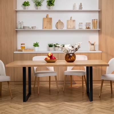 Stół dębowy U z nieregularnymi krawędziami | lity dąb 4 cm | rozkładany
