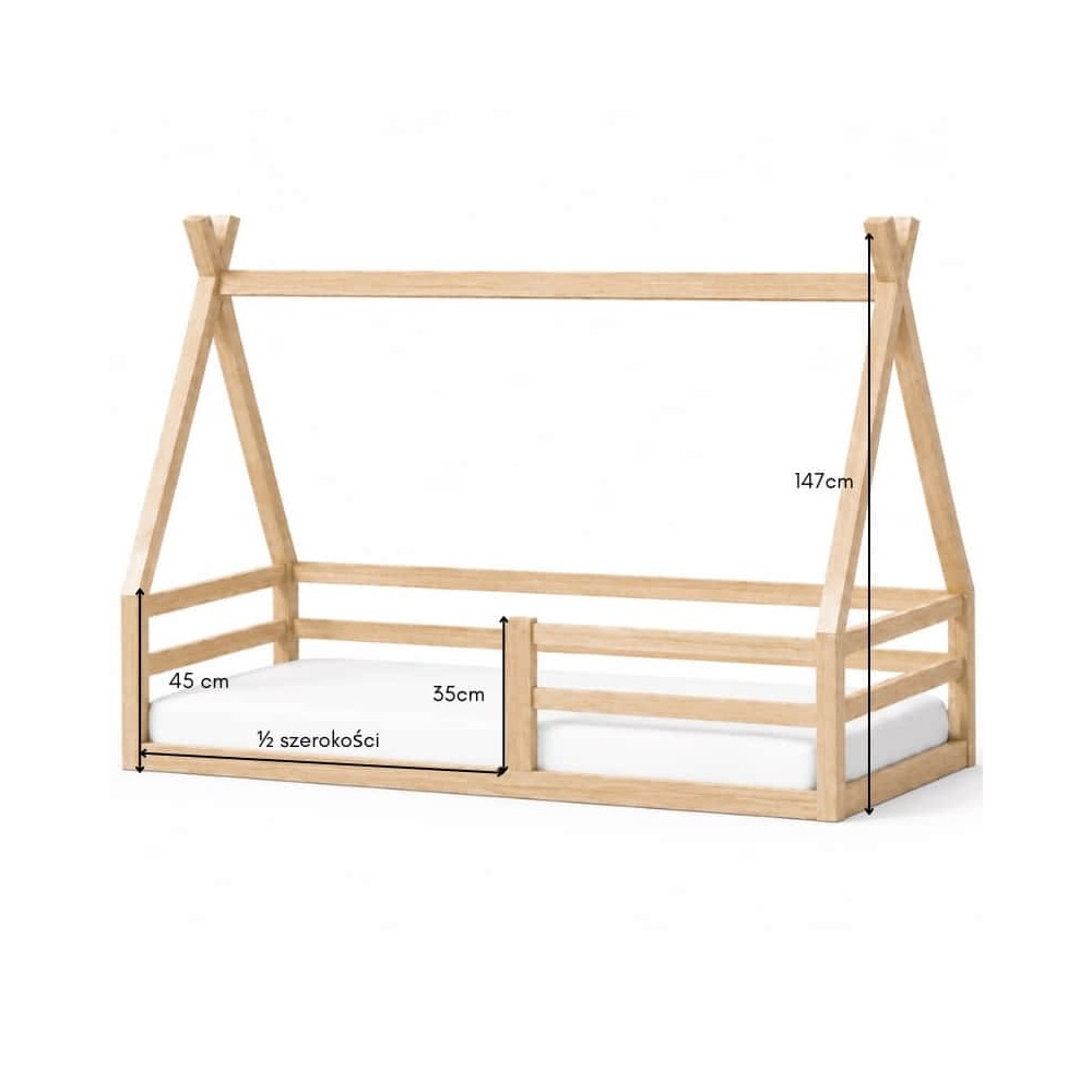 Łóżko dziecięce ANNA 160x80 tipi z naturalnego drewna.