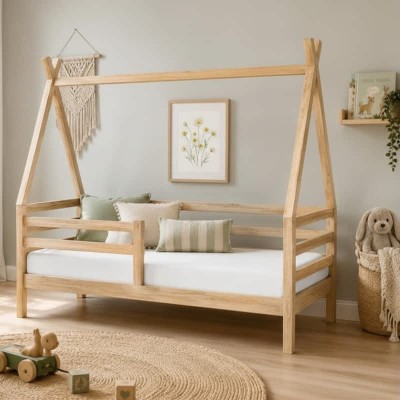 Łóżko dziecięce ANNA 140x90 tipi z naturalnego drewna.