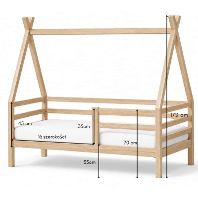 Łóżko dziecięce ANNA 160x90 tipi z naturalnego drewna.