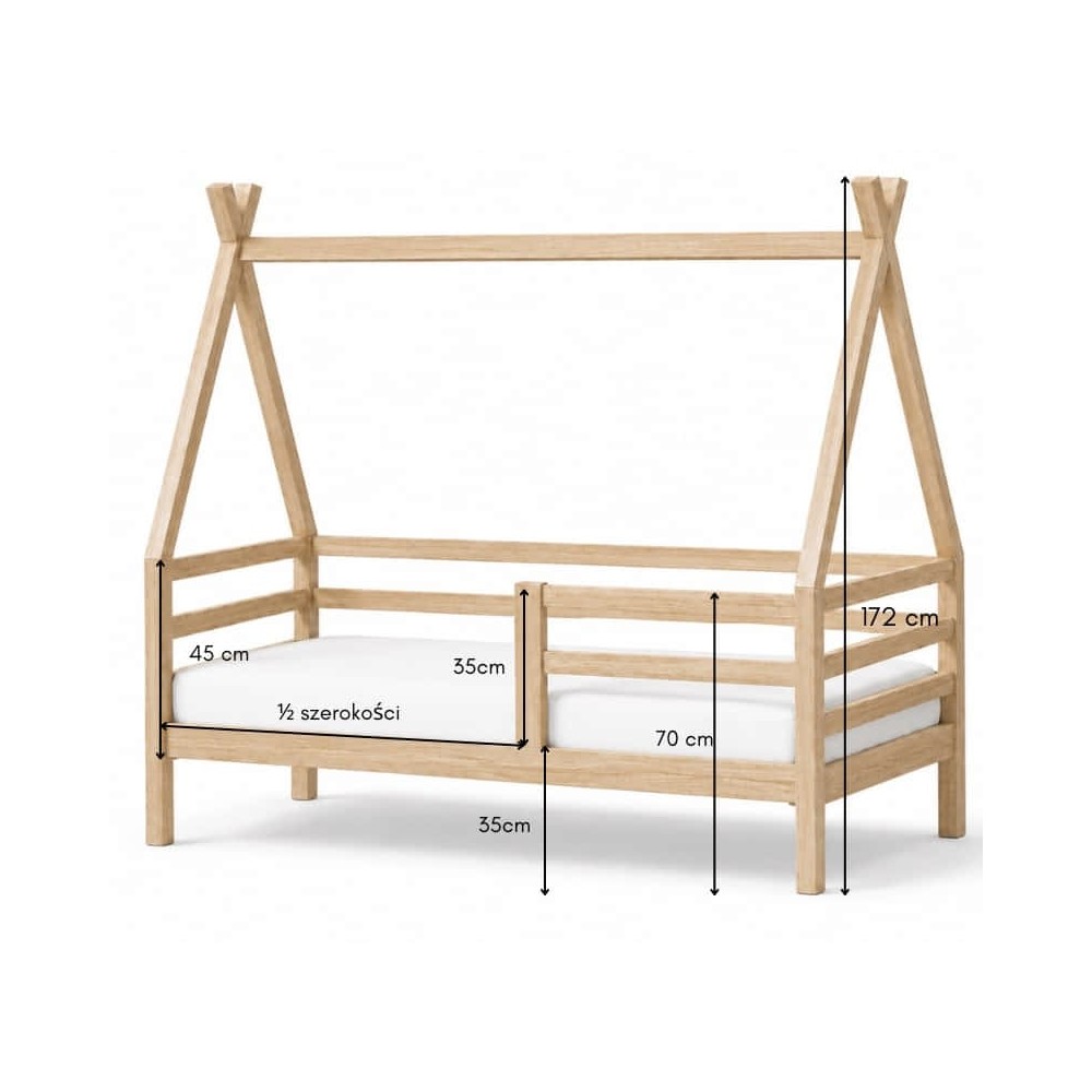 Łóżko dziecięce ANNA 180x90 tipi z naturalnego drewna.