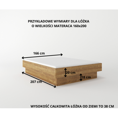 Łóżko Dębowe Bez Zagłówka z Cofniętym Pojemnikiem Forte Lite | Polskie | Drewniane do Sypialni