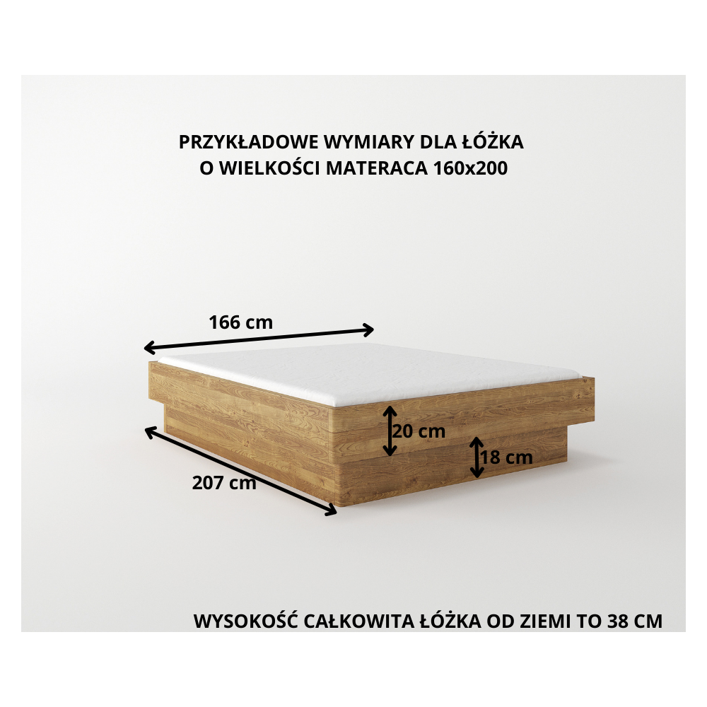 Łóżko Dębowe Bez Zagłówka z Cofniętym Pojemnikiem Forte Lite | Polskie | Drewniane do Sypialni